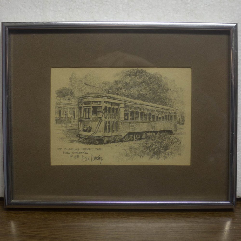 Don Davey St Charles Street Car New Orleans 1976 Print of a Drawing